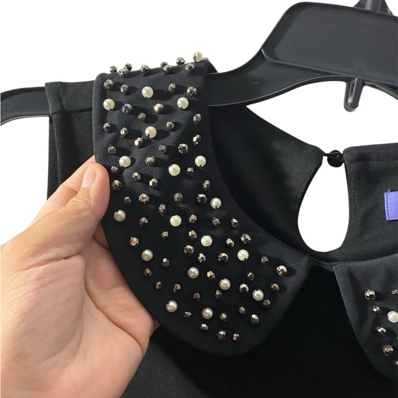 Vivienne Tam Black Dress W/Pearl and Bead Embellishments Mary Jane Collar M - Picture 4 of 9